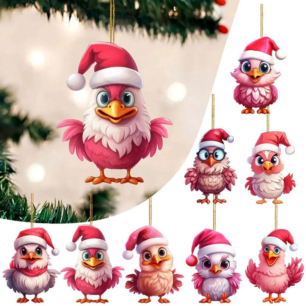 Cute Pink Cartoon Chicken Car Ornament Christmas Tree Decoration For Festive Home Dcor