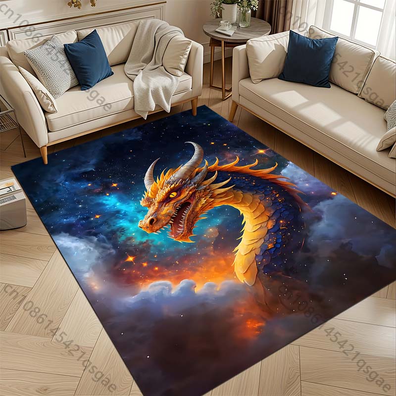 1 STuks Vlammende draak in de ruimte Print Tapijt Vloerkleed voor Woonkamer Slaapkamer Bank Deurmat Huisdecoratie Antislip Vloermat