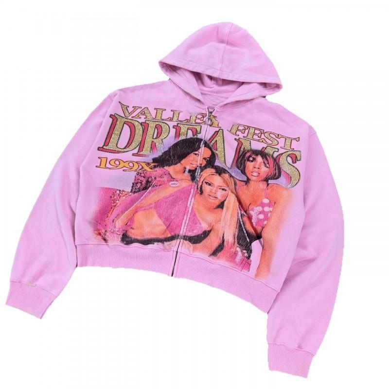 Hooded Cardigan Sweatshirt Long Sleeve Pink Streetwear Winter
