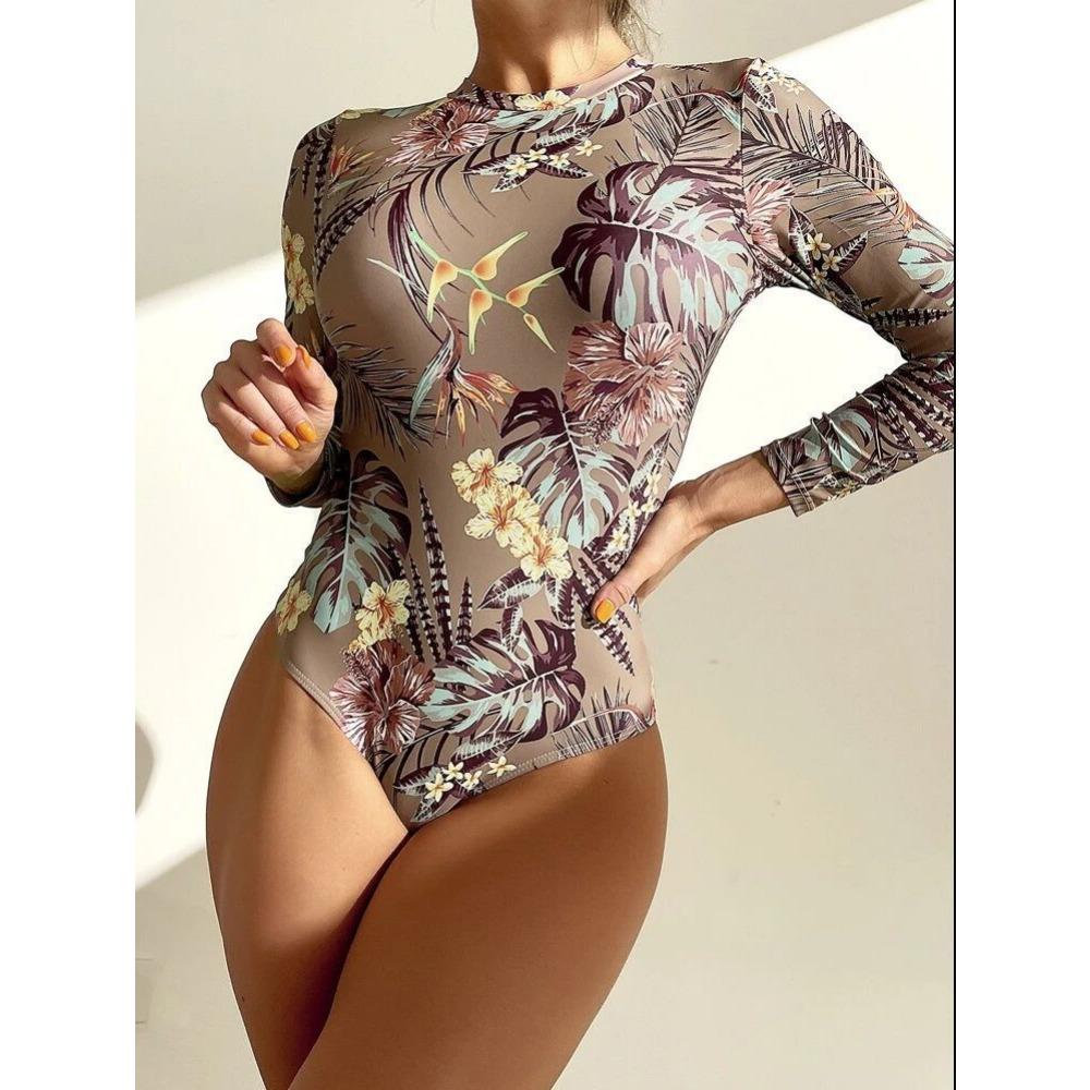 

Цельный купальник для серфинга, консервативный принтованный купальник с длинными рукавами и открытой спиной M