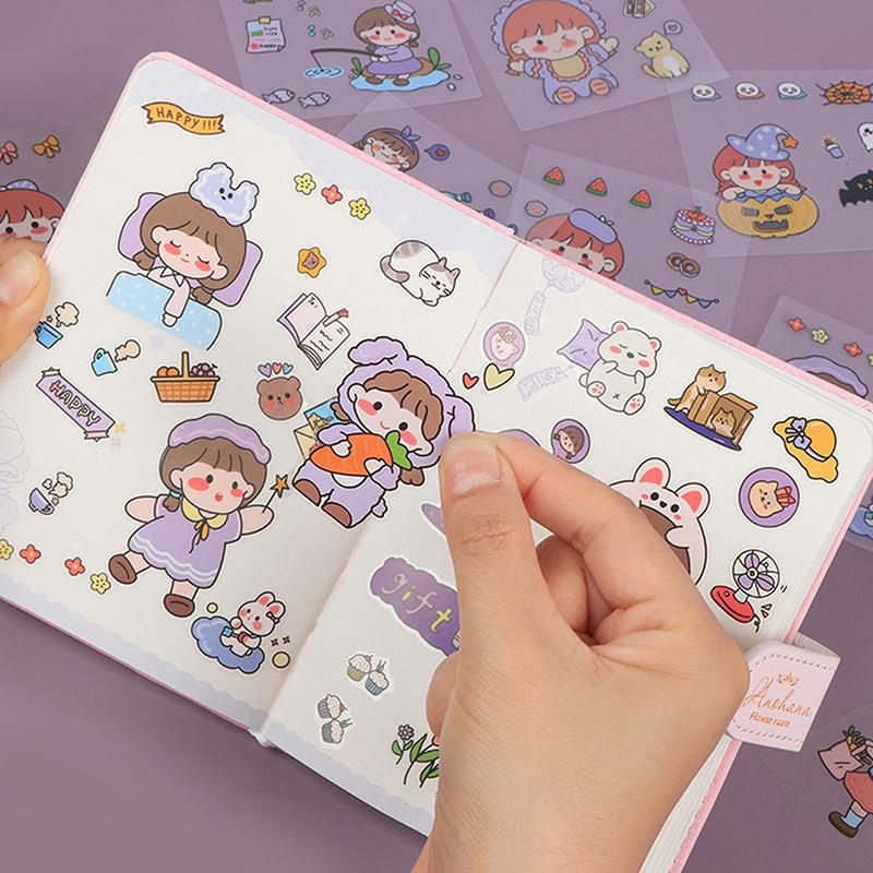100Pcs Scrapbook Phone Water Bottle Decals Toy Transparent Waterproof Cartoon Pvc Stickers Cute Pattern Notebook Decoration