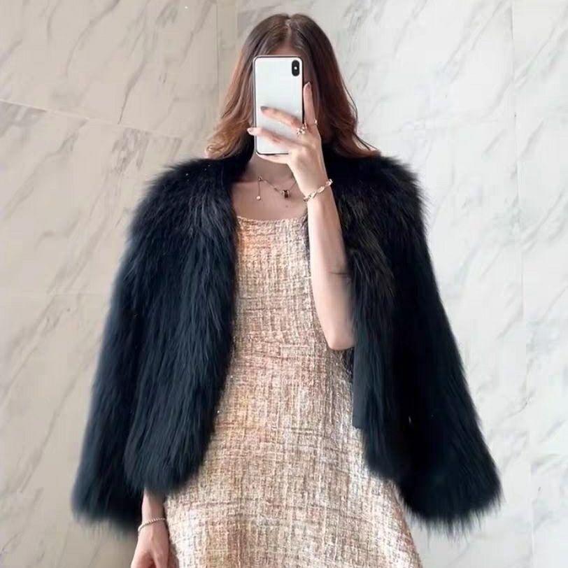Imitation fox fur imitation coat women's short autumn and winter light thin cotton imitation mink fur coat