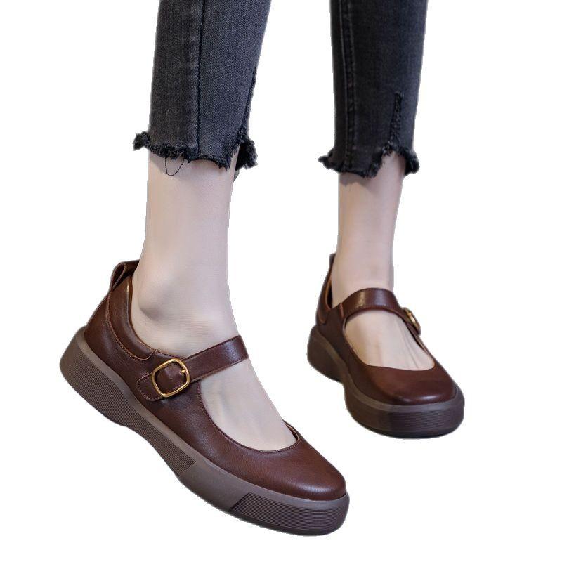2025 spring platform women's shoes new round head muffin sole soft sole shallow mouth single shoes versatile square mouth flat heel casual shoes