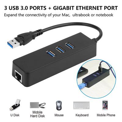 3 Ports Usb 3.0 Gigabit Ethernet Lan Rj45 Network Adapter Hub To 1000Mbps