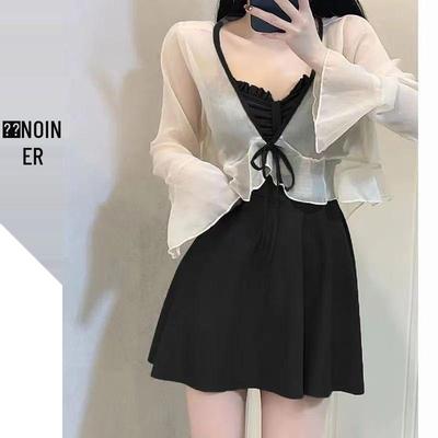 INS Style Women's Two-Piece Swimsuit: Skirt Style One-Piece, Slimming & Conservative for Hot Spring