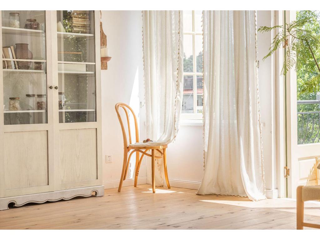 Imanqi Yun Semi-Blackout White Striped Embroidered Curtains for Kitchen & Living Room Windows