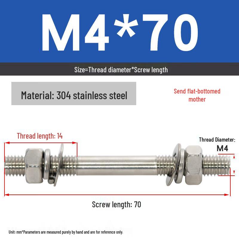 M4x70 304 Stainless Steel Double-Ended Stud & Nut Kit (10 Sets)