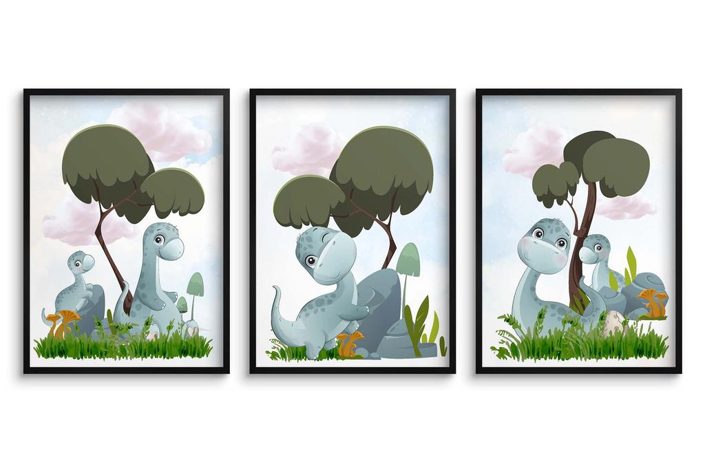 Plakaty dla dzieci zestaw pastelowe dinozaury do pokoju dziecięcego 30x40