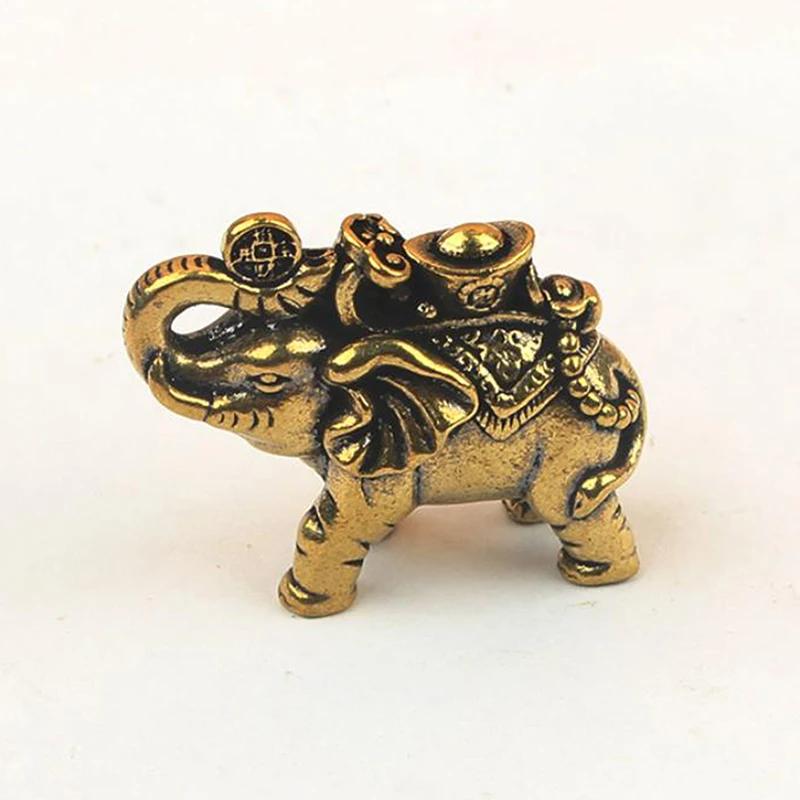 Figuras de Metal de Elefante em Latão Elefante Auspicioso Decoração de Mesa para Sala de Estar Mini Figuras de Elefante Acessórios Miniaturas