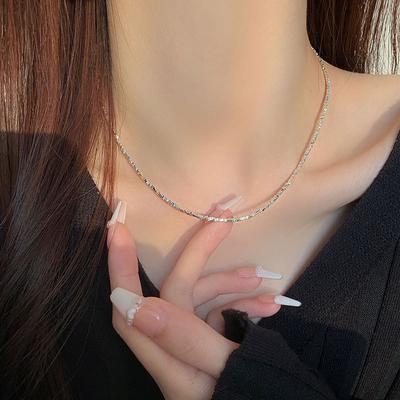S925 Sterling Silver Necklace Small Women's DIY Handmade Chain Special Sexy Light Luxury Design High Sense All-Match Silver Ornament