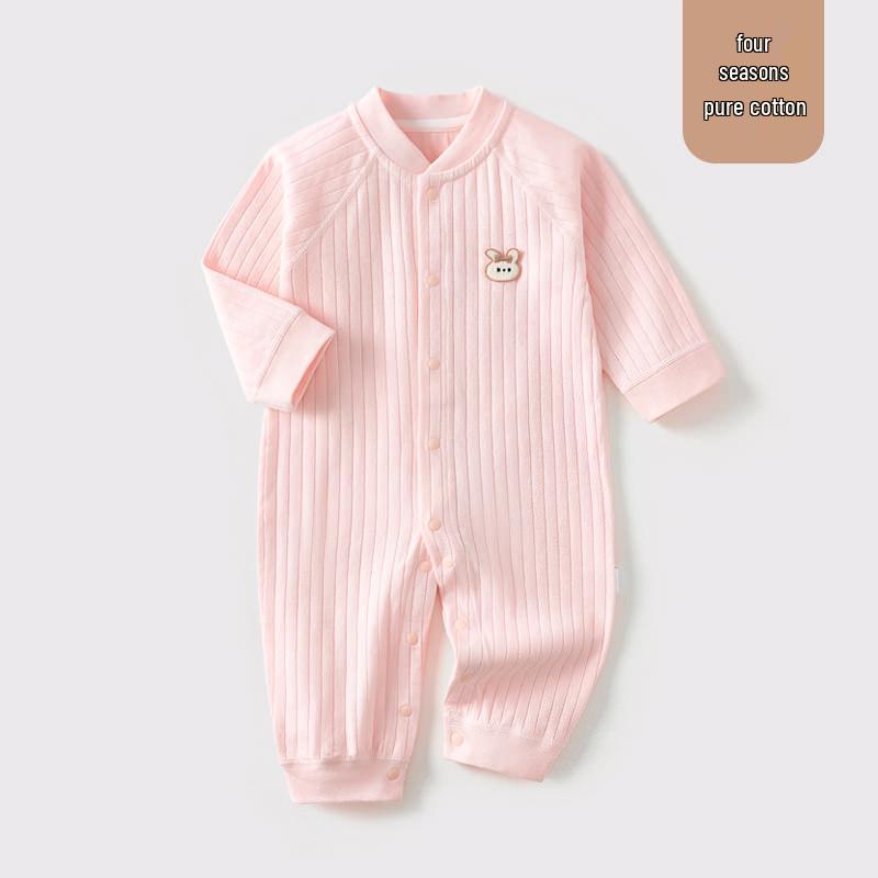 Pure Cotton Baby Romper: Open Front, Class A, for 0-12 Months, Spring/Autumn, Newborn Outerwear, Crawling Suit, Single-Layer Base.