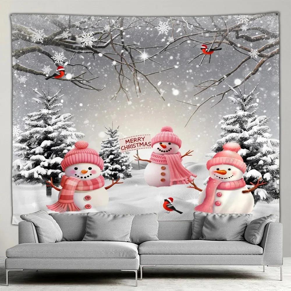 Christmas Tree Snowman Pattern Tapestry Bedroom Living Room Home Christmas Decoration