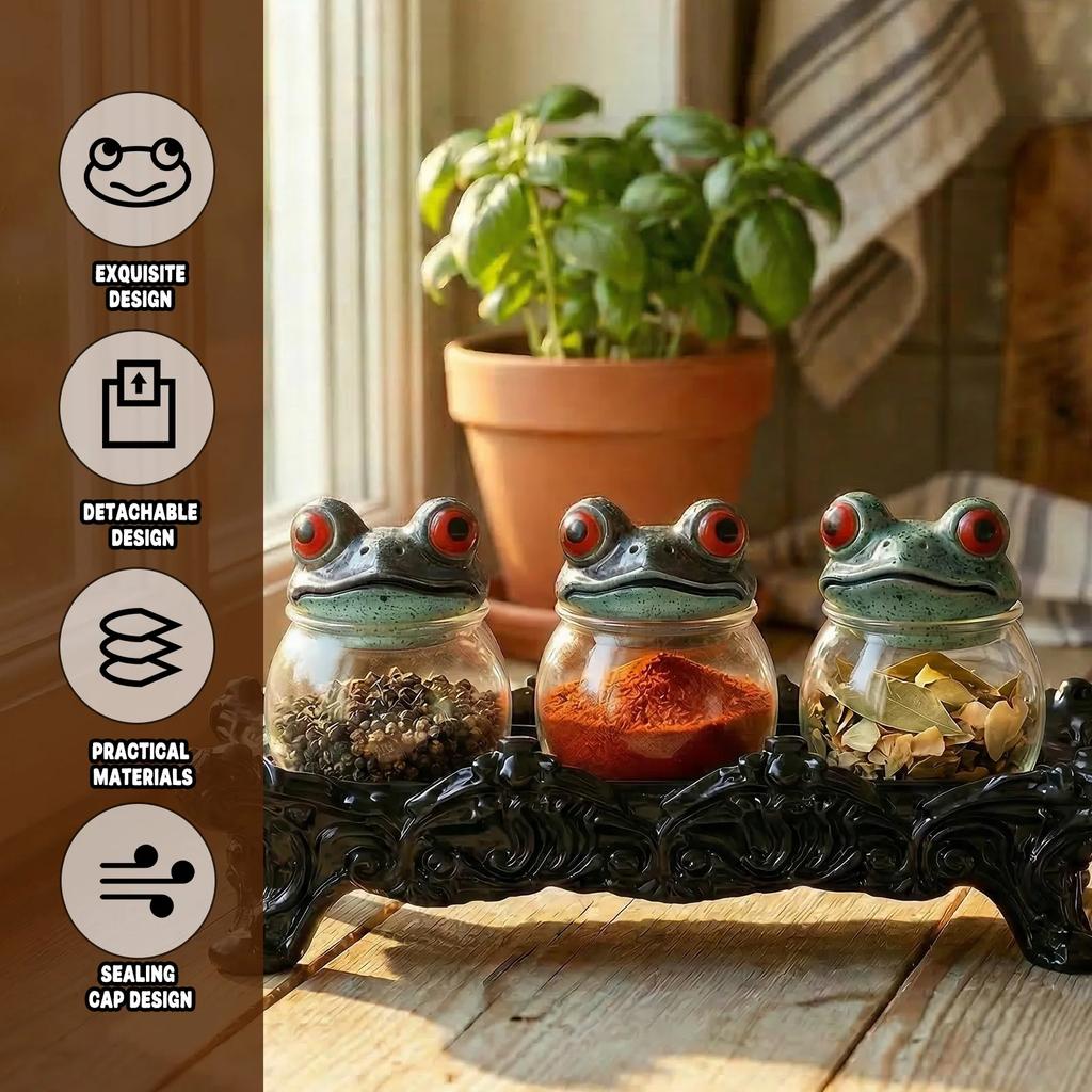 Witchy Frog Apothecary Spice Jars Clear Seasoning Jars Gothic Style Salt Sugar Pepper Canister Containers With Lids For Kitchen