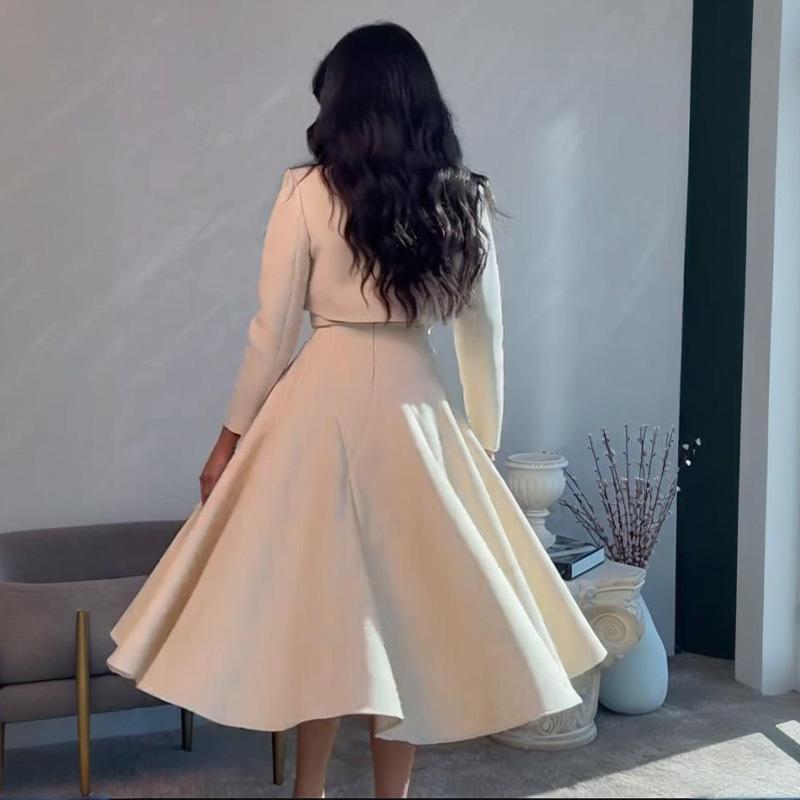 Europe, America, Amazon cross-border women's clothing new solid color sleeveless tube top dress long sleeve pocket jacket set