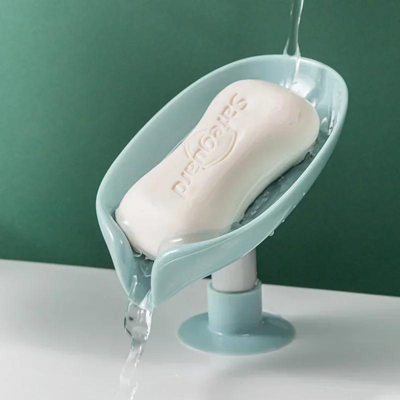 Leaf Shape Soap Box Drain Soap Holder Bathroom Accessories Suction Cup Soap Dish Tray Soap Dish for Bathroom Soap Container