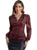 Women's 2025 Leopard Print V-neck Slim-fit Long-sleeved Lace Trim Top