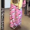 Pantalones de Pijama de Forro Polar Hello Kitty para Mujer Dibujos Animados Invierno Térmicos para Estar en Casa Acogedores Casuales para Dormir