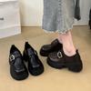 Thick sole height increase 6CM small man black small leather shoes women's British style 2025 new autumn loafers women's single shoes