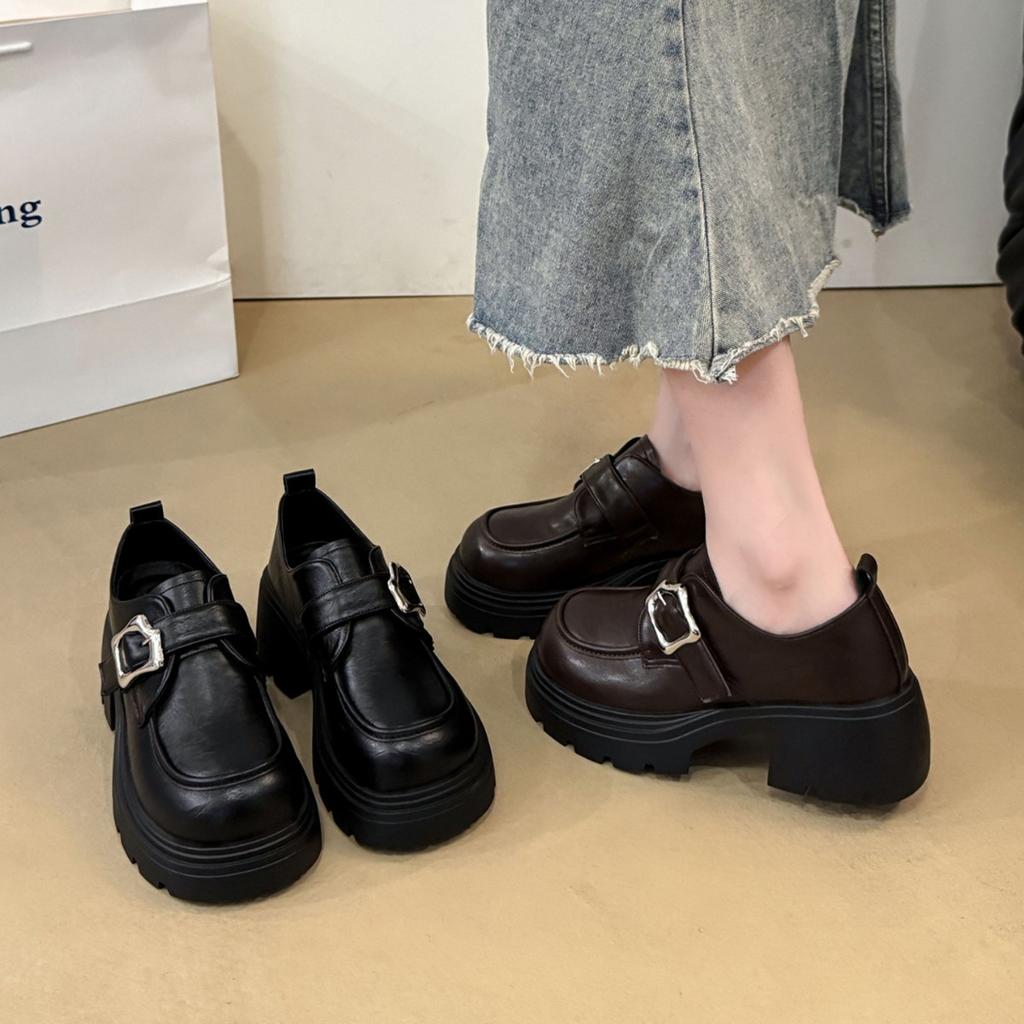 Thick sole height increase 6CM small man black small leather shoes women's British style 2025 new autumn loafers women's single shoes
