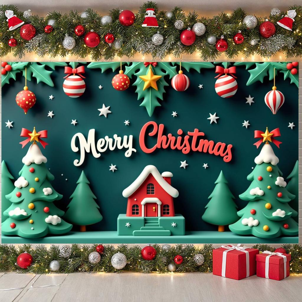 Christmas Decoration Banner Red Ornaments Xmas Banner Christmas Banner Colorful Decor Christmas Backdrop For Home Decoration