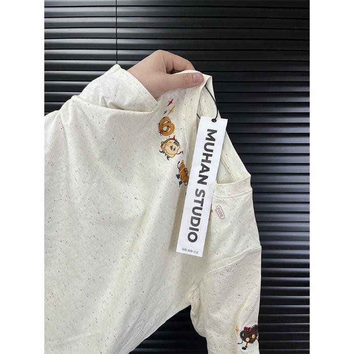 

Летняя корейская повседневная хлопковая футболка свободного кроя с мультяшной вышивкой, 2025 L абрикосовый