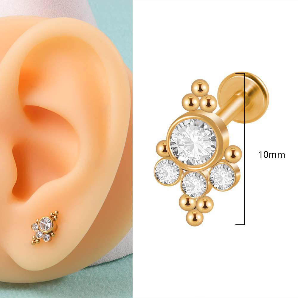 G23 Titan & Stahl 16G CZ Edelstein Dreieck Lippenring Kristall Cluster Ohrring