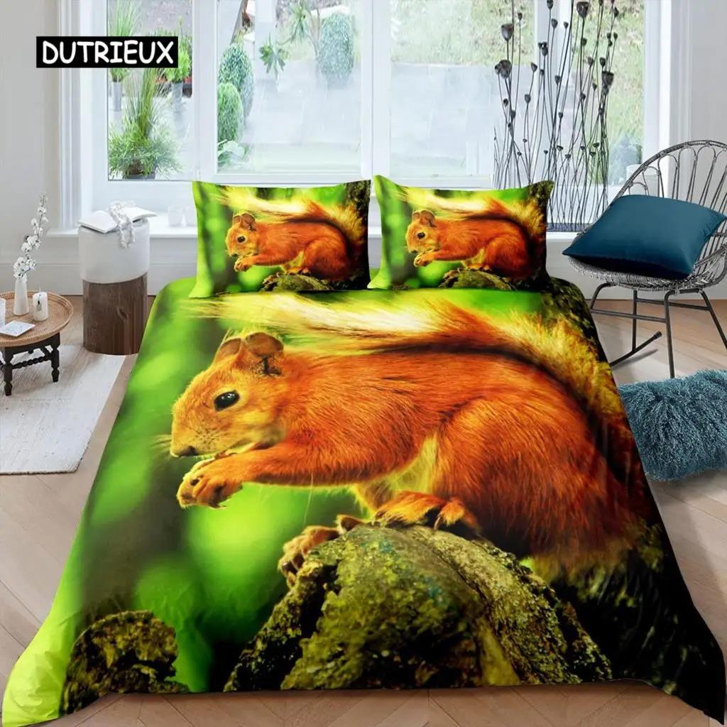 

Комплект постельного белья с изображением белки, комплект постельного белья для близнецов с изображением белки, 3D-покрывало с изображением животных, тема природы, королевский размер, полиэстеровое одеяло AU Double 180x210cm