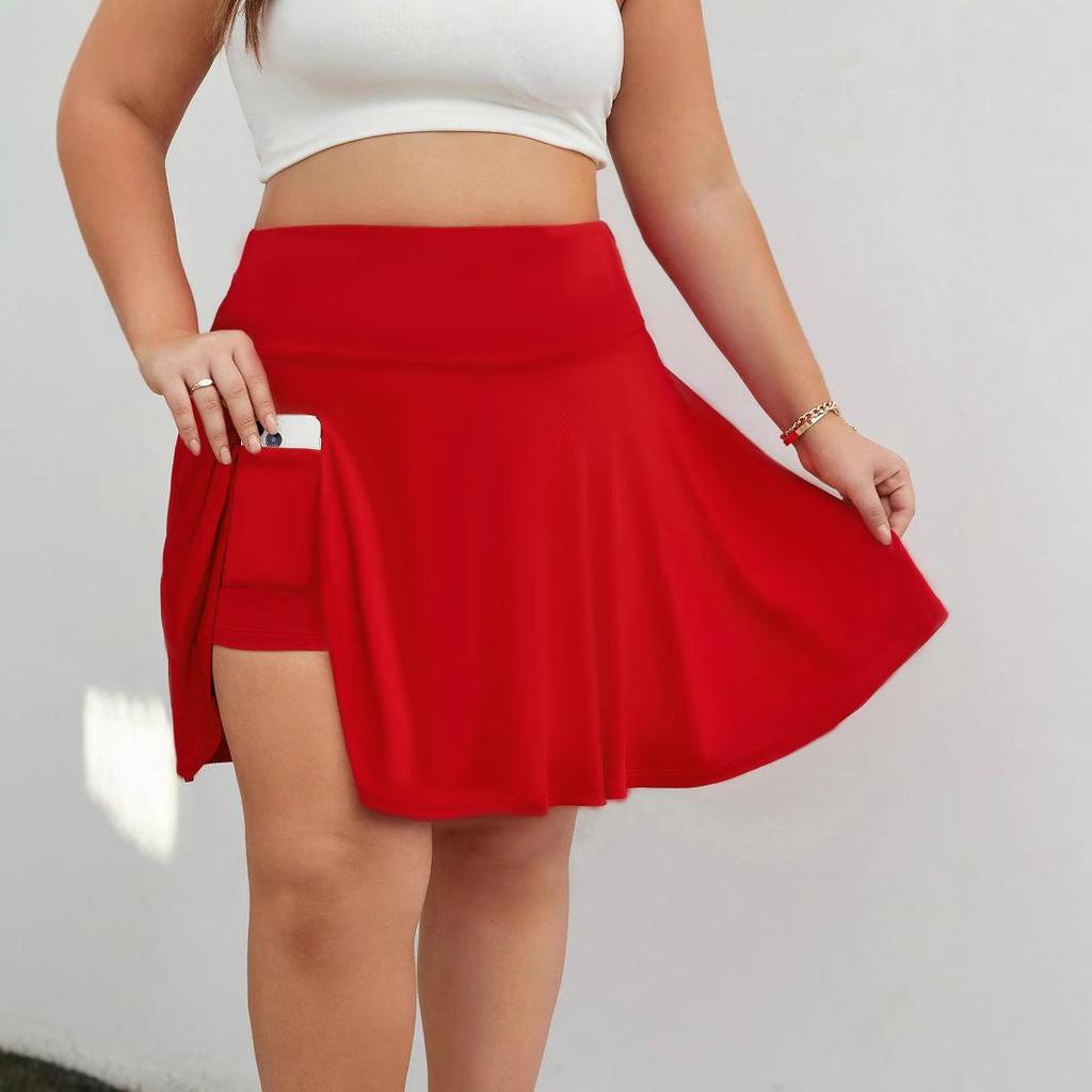 Plus Size Women's Sexy Pleated Sports Anti-Chafing Skirt, Workout Athletic Skirt