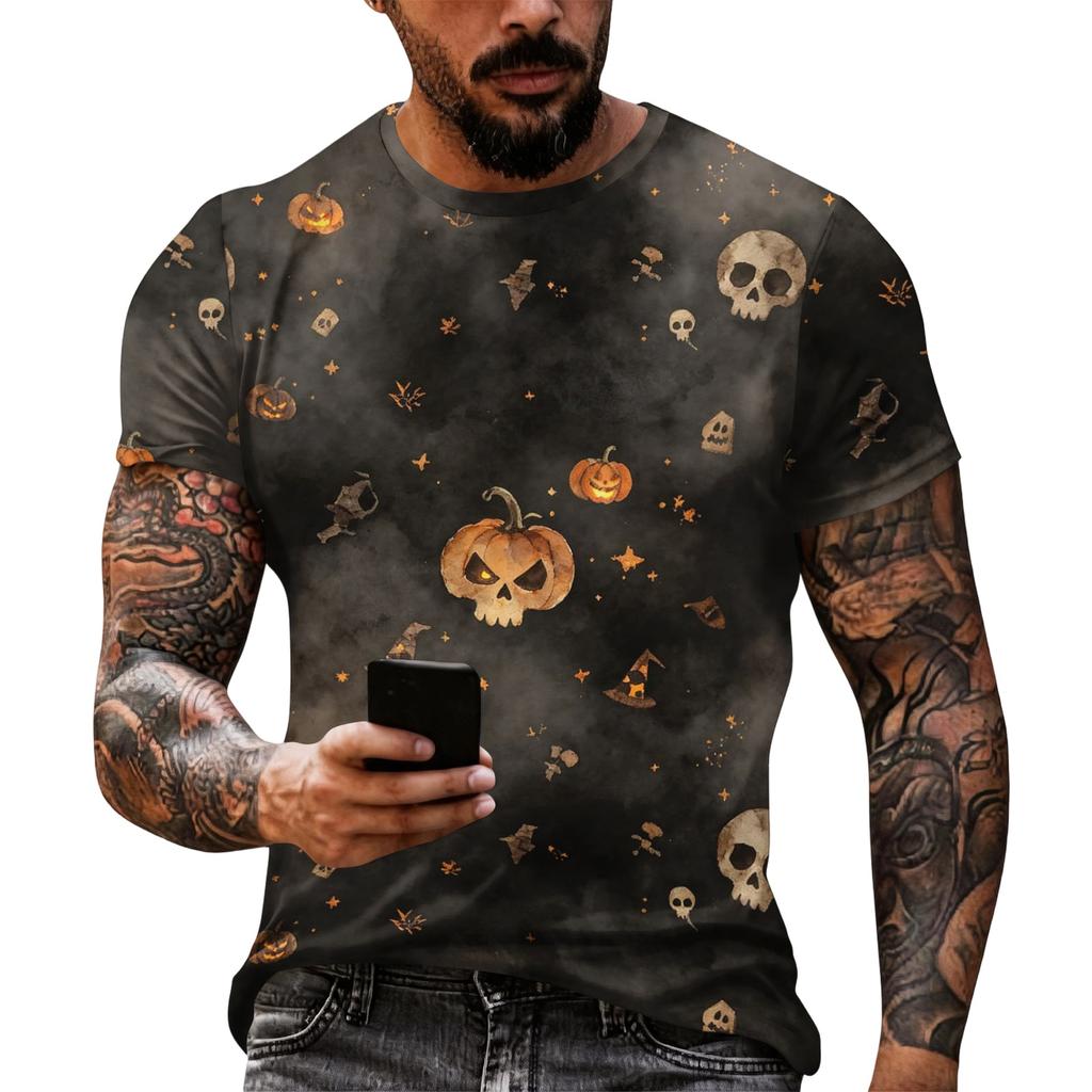 Men's Halloween Print Short Sleeve T Shirt Loose Fit Casual Summer Daily Top Comfortable Lightweight Fabric Breathable Design