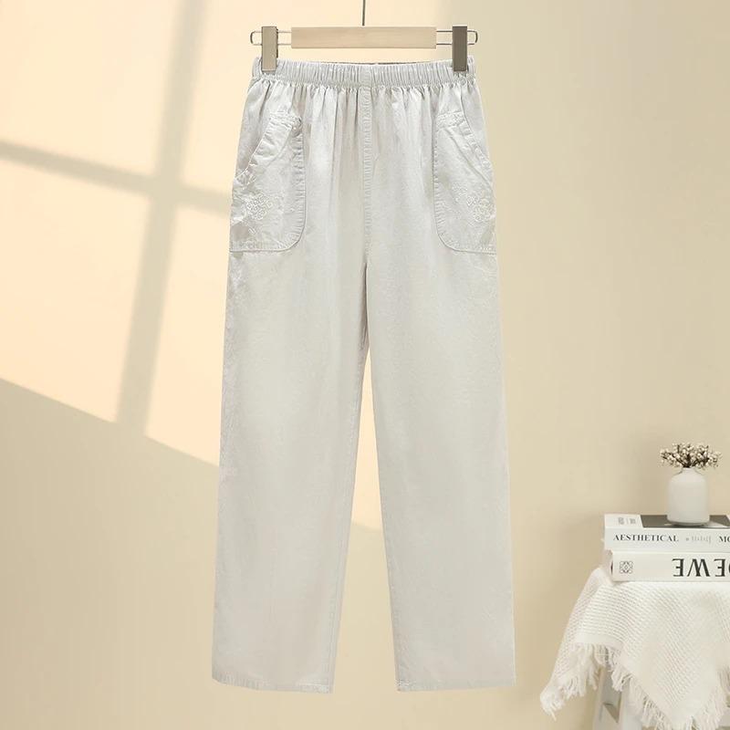 Summer Embroidery Women's Pants Stretch Casual Waist Office Outdoor Pant Breathable Cool Clothing