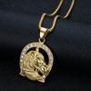 Hip Hop Iced Out Bling Horse Head Pendant Gold Color Stainless Steel Horseshoe Necklace for Men Jockey Club Jewelry Gift 2025