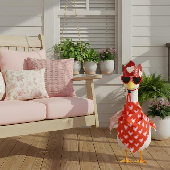 Valentine's Day Porch Goose Outfit Yard Goose Costume Lawn Goose Accessories Includes Red Heart Bib Hat Glasses for 23" Cement or Plastic Goose Statue