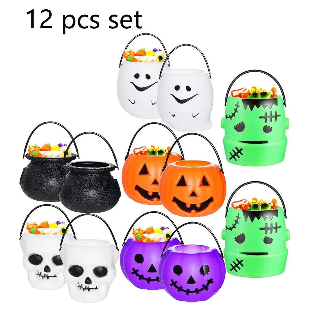 Halloween Candy Bucket Mini Halloween Candy Holder Pumpkin Ghost Cauldron Plastic Bucket Party Supplies for Trick or Treat