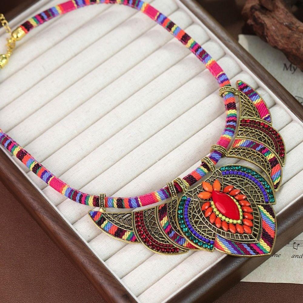 3Pcs/Set Braided Rope Indian Choker Ethnic Style Leisure Necklace Fashion Bohemian Necklace  Ladies