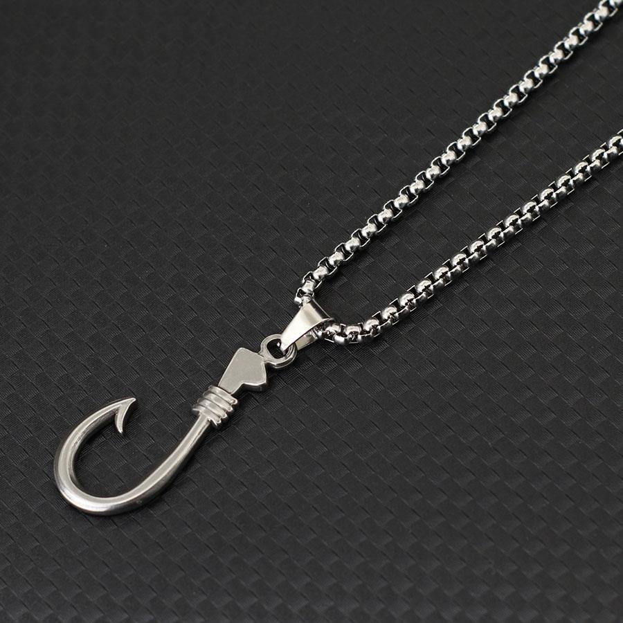 Stainless Steel Nautical Anchor Necklace for Men 60cm Long Fishhook Skull Arrow Pendant Beach Jewelry