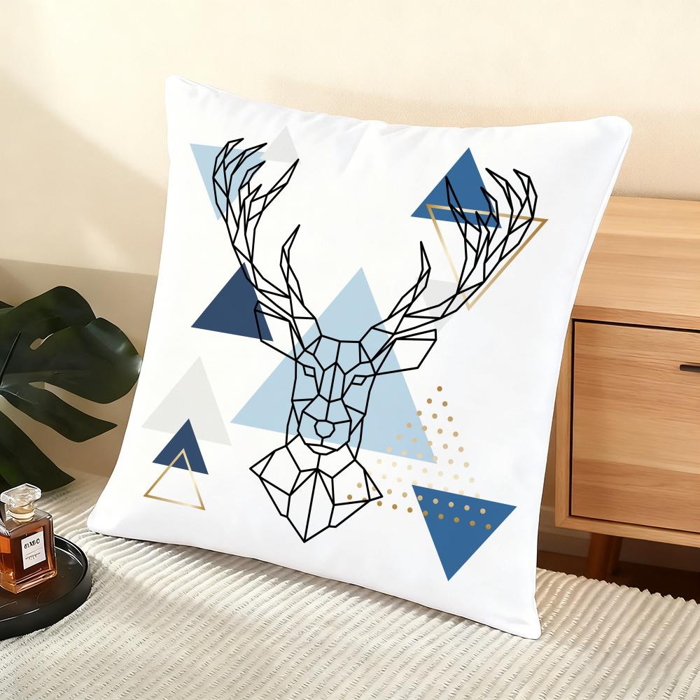 Modern Nordic Style Deer Head Cushion Cover Soft Short Plush Pillow Cover Smooth Cozy Texture Aesthetic Cushion Case Home Decor