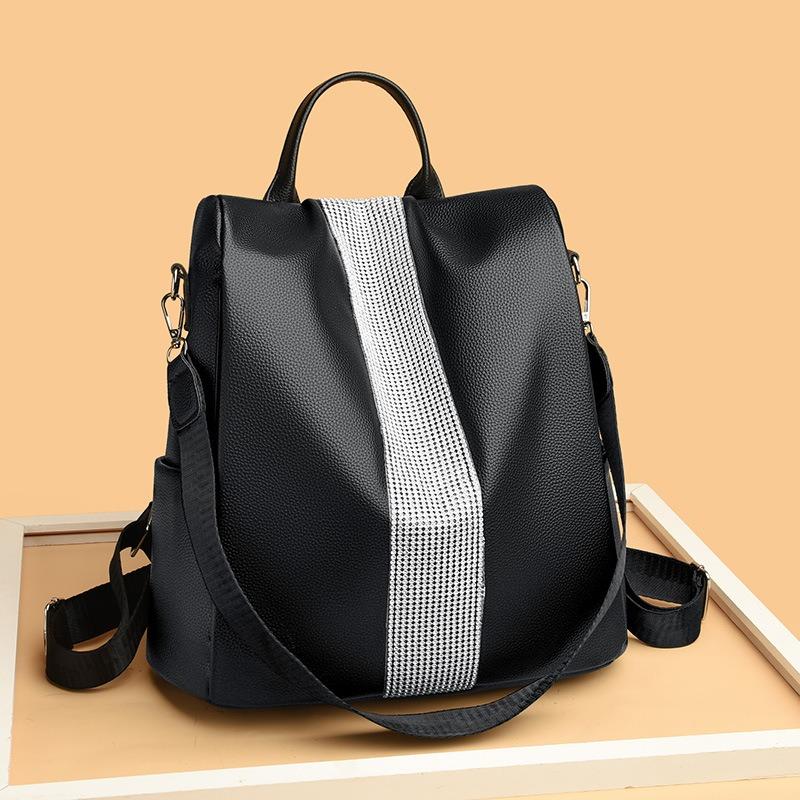 New Soft Leather Texture Women's Backpack Large Capacity Diamond-encrusted Backpack Simple and Fashionable Shoulder Travel Bag