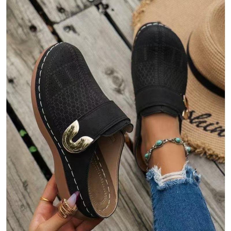 New Chic Womens Wedge Sandals - Effortless Slip-On Platform Shoes with Comfort Cushioning for Casual Style Wedge Slippers