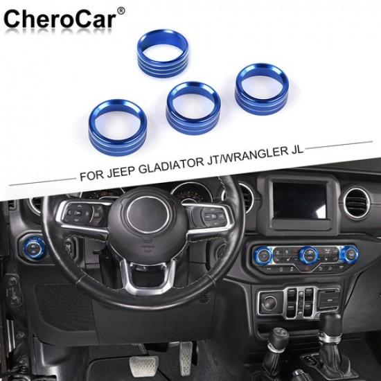 4x Blue Air Condition/Headlight Switch Knob Trim Cover for Jeep Wrangler JL&JT
