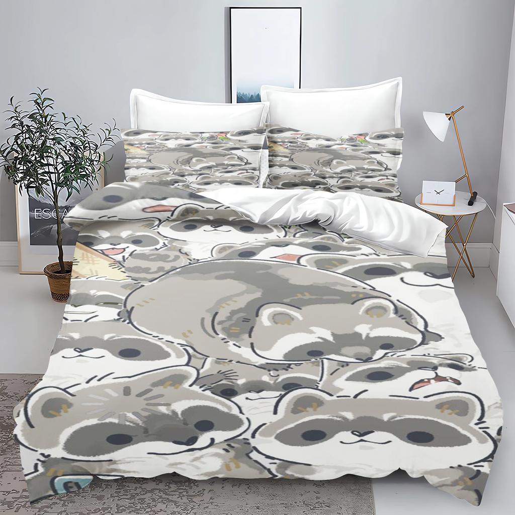 Little Raccoon Cartoon Quilt Cover Duvet Skin-Friendly Breathable Printed Comforter Warmth Bedding Holiday And Birthday Gifts