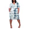 Women's Summer Plus Size V-neck Short Sleeve Print Knee Pocket Casual Dress