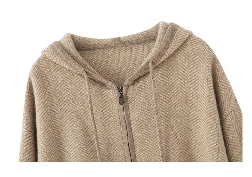 Women's Cashmere Hooded Pullover - Loose, Versatile Knit Zipper Hoodie for Autumn/Winter Casual Wear