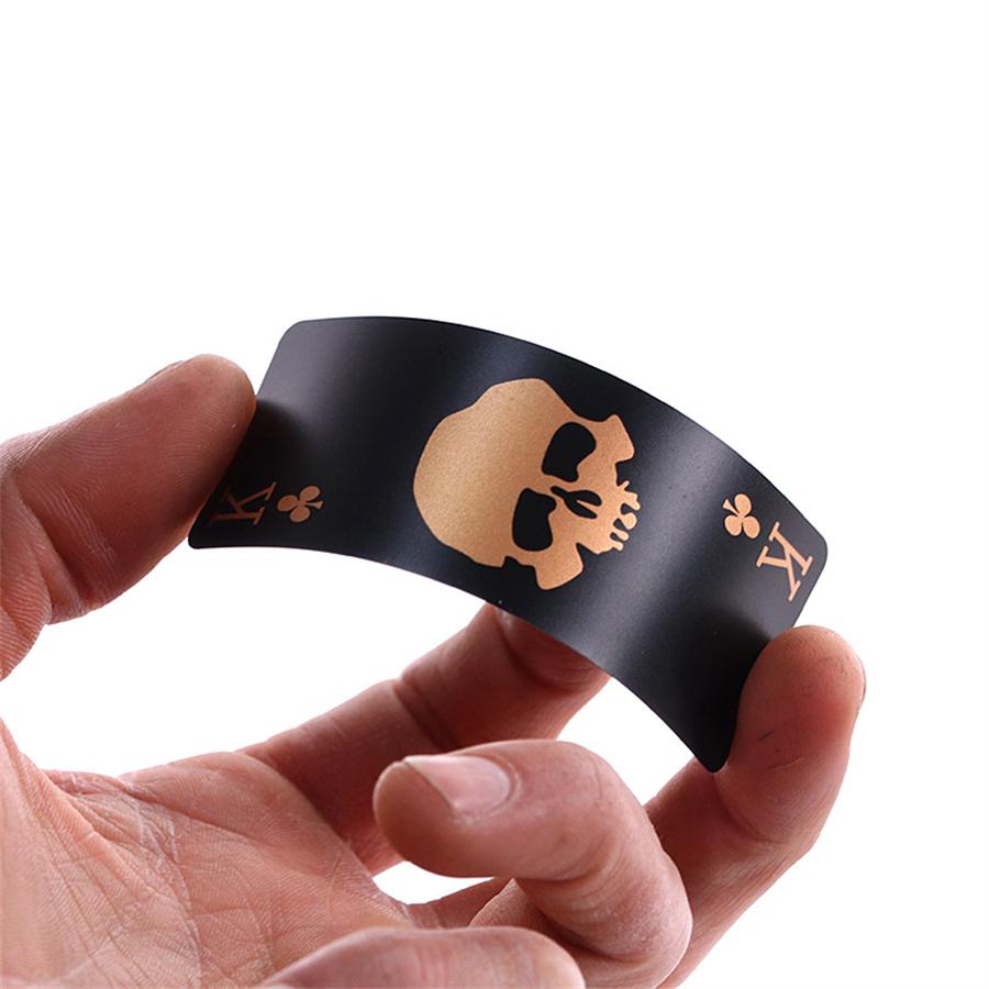 New PVC Waterproof Black Playing Cards, 55Pcs Plastic Golden Skull Poker Set In Case, Washable Flexible Deck Mini One Game Card