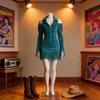 Abito Vintage in Pelle Scamosciata con Frange e Scollatura Bardot con Cintura in Vita per Uscite Casual in Spiaggia