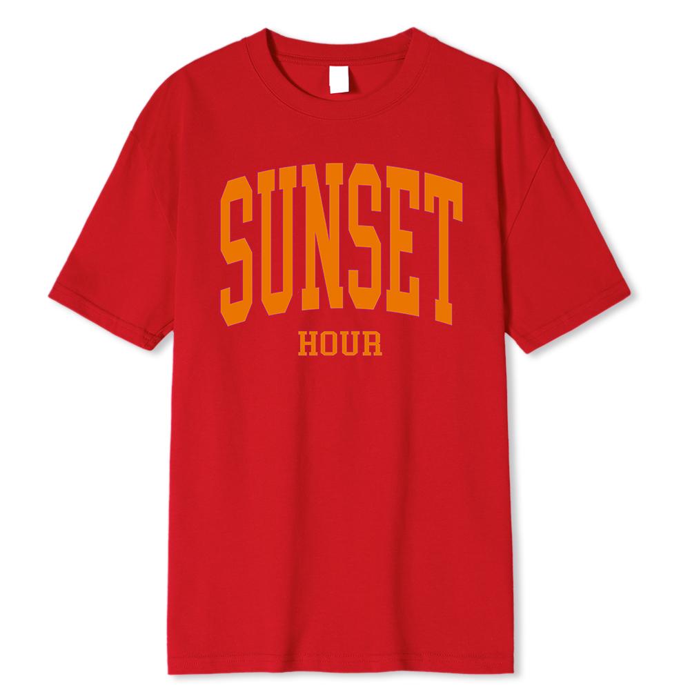 Sonnenuntergangsstunde Orange Einfache Kunst Wortdruck Herren T-Shirts Mode O-Ausschnitt Kleidung Street T-Shirt Tee Kleidung