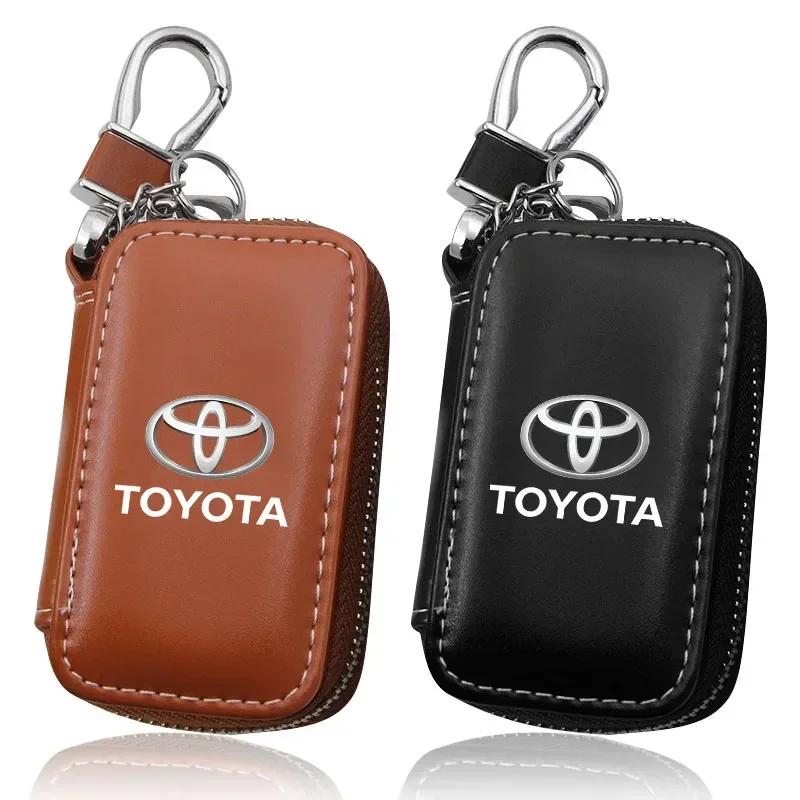 1Pcs Leather Emblem Car Key Case Keychain Zipper Key Case Bag For TRD Toyota Camry 40 Corolla Auris Yaris Rav4 CHR Decorate