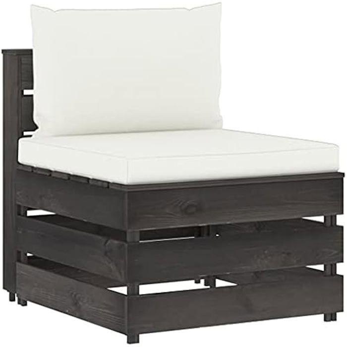 Canapé d'angle Sectionnel - VIDAXL - Bois Imprégné - Crème et Gris - 3 Places - Extérieur