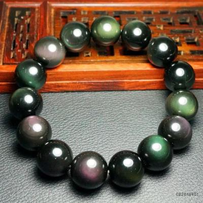 Pulseira de Casal Olho de Gato Obsidiana Arco-Íris Natural Juan Yu CB2040901