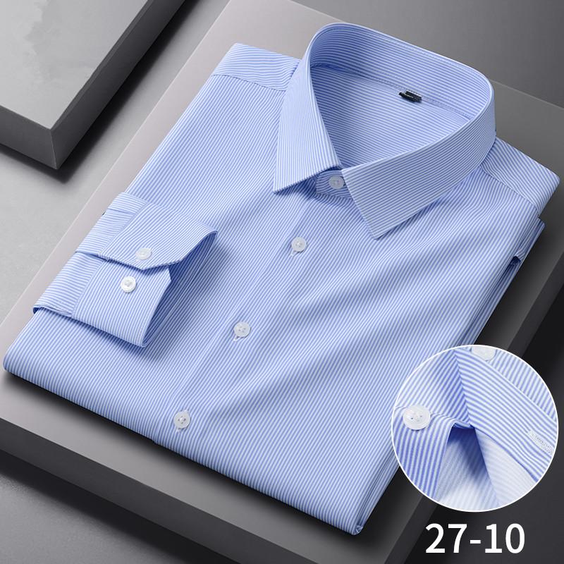 New Anti-Wrinkle Mens Plaid Stripe Shirts Autumn Spring Long Sleeve Thin Non-ironing Smooth Business Daily Social Man Clothing