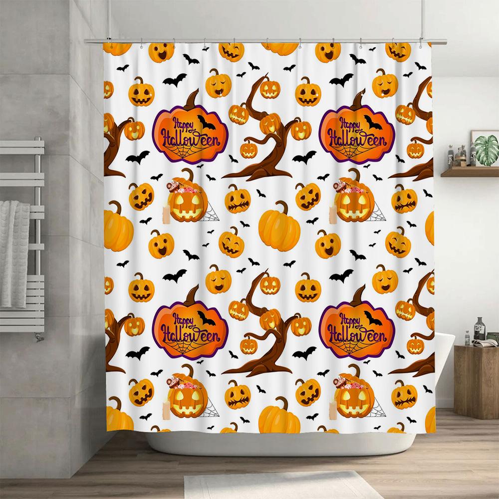 Tenda da Doccia con Motivo di Zucca di Halloween Decorazione per la Casa Impermeabile Lavabile Stampa 3D Accessori per il Bagno Bianco Taglia:180cm x 270cm